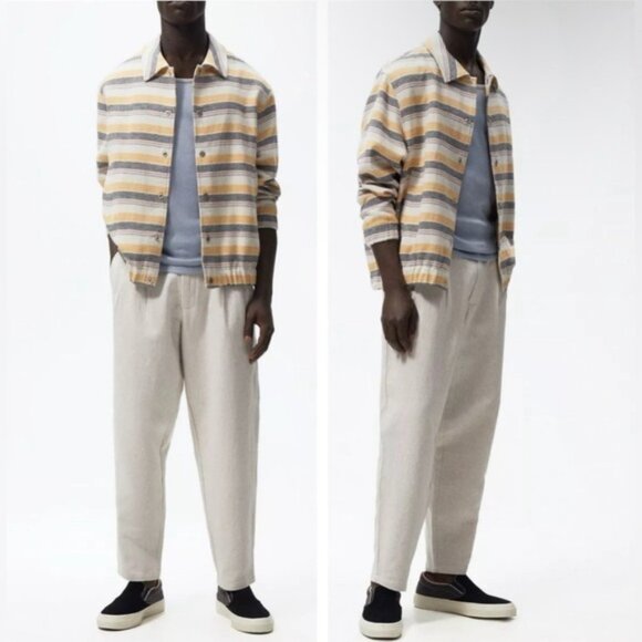 NWT ZARA Striped Beige Yellow Multicolored Structured Bomber Jacket Size M & L - Picture 4 of 12